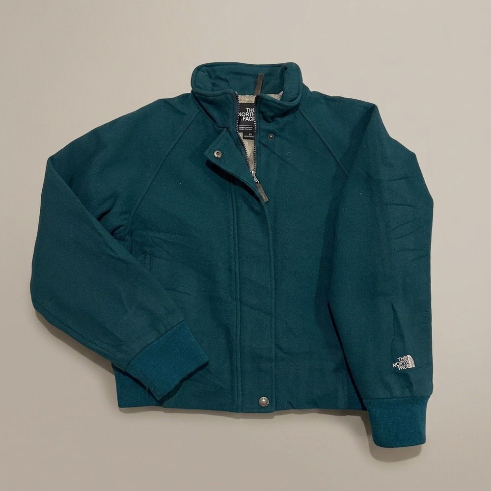 Vintage The North Face Brown Label Wool Bomber Jacket Womens Medium Teal USA